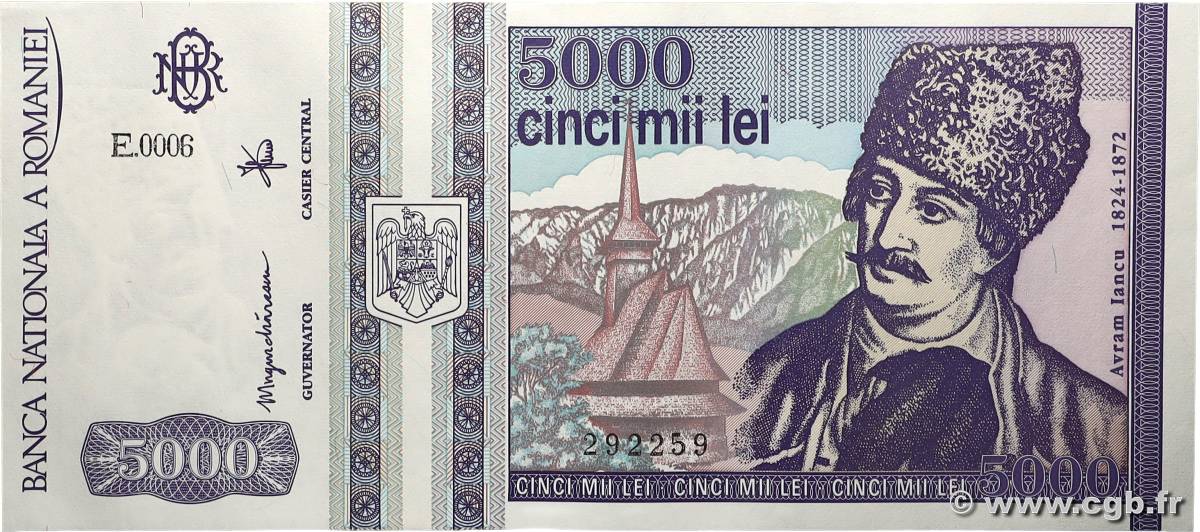 5000 Lei RUMÄNIEN  1992 P.103a fST+