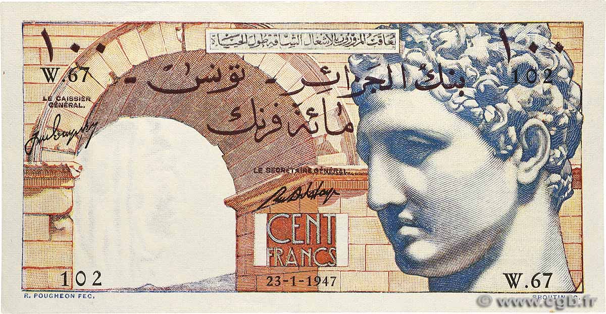 100 Francs TUNISIA  1947 P.24 AU
