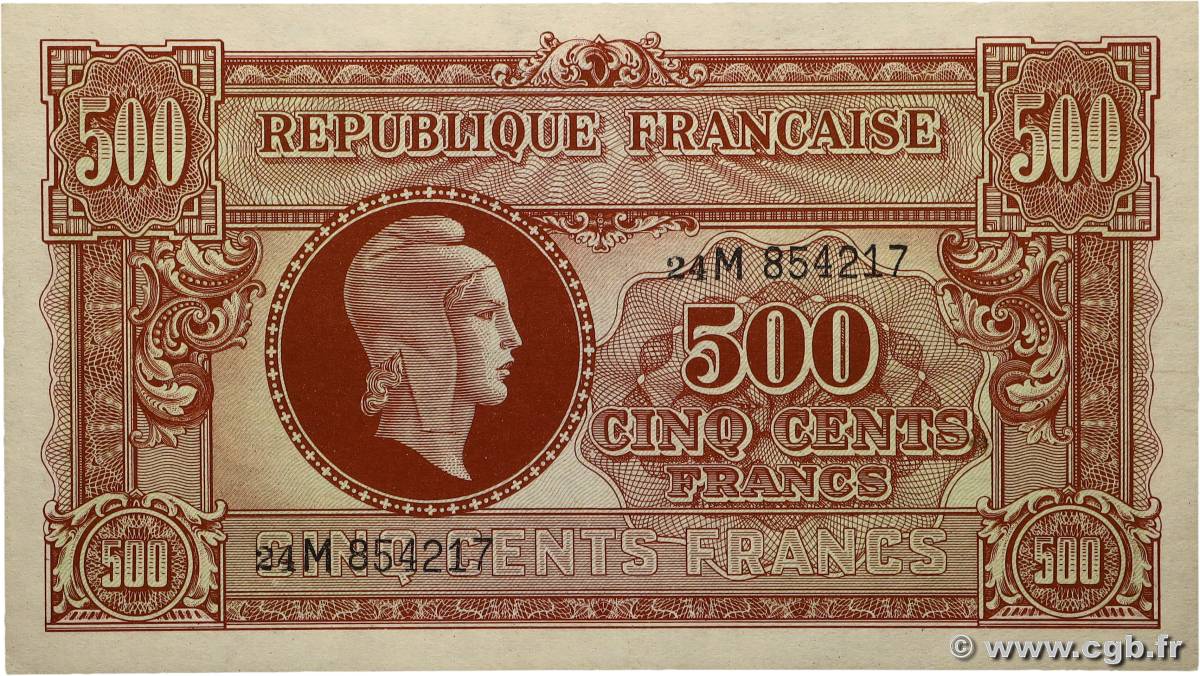 500 Francs MARIANNE fabrication anglaise FRANCE  1945 VF.11.02 pr.NEUF