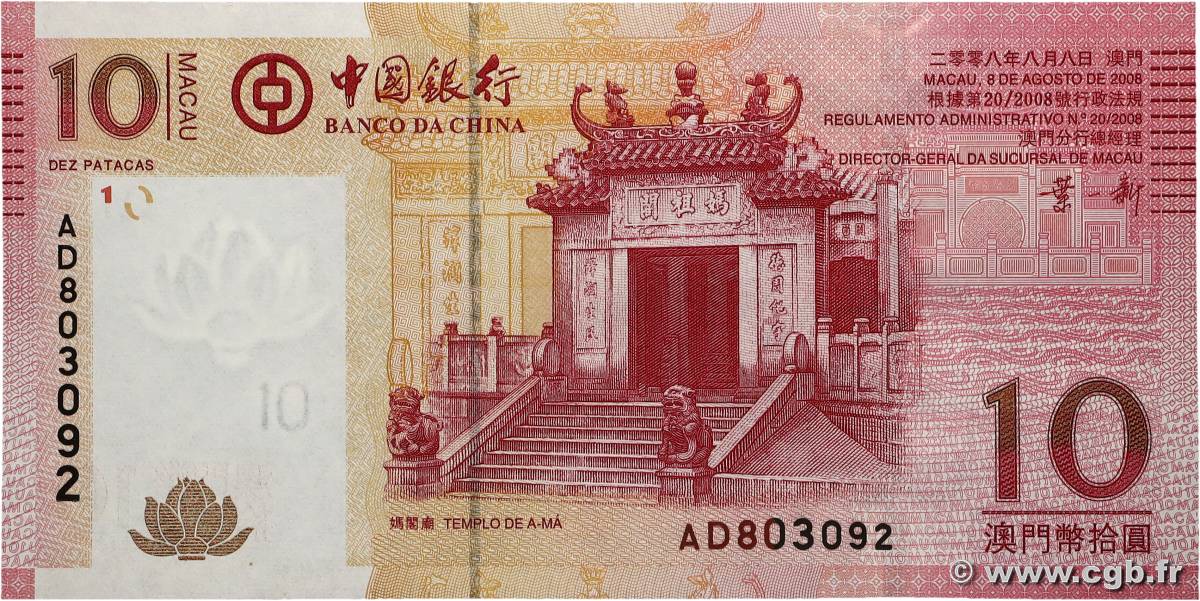 10 Patacas MACAO  2008 P.108a pr.NEUF