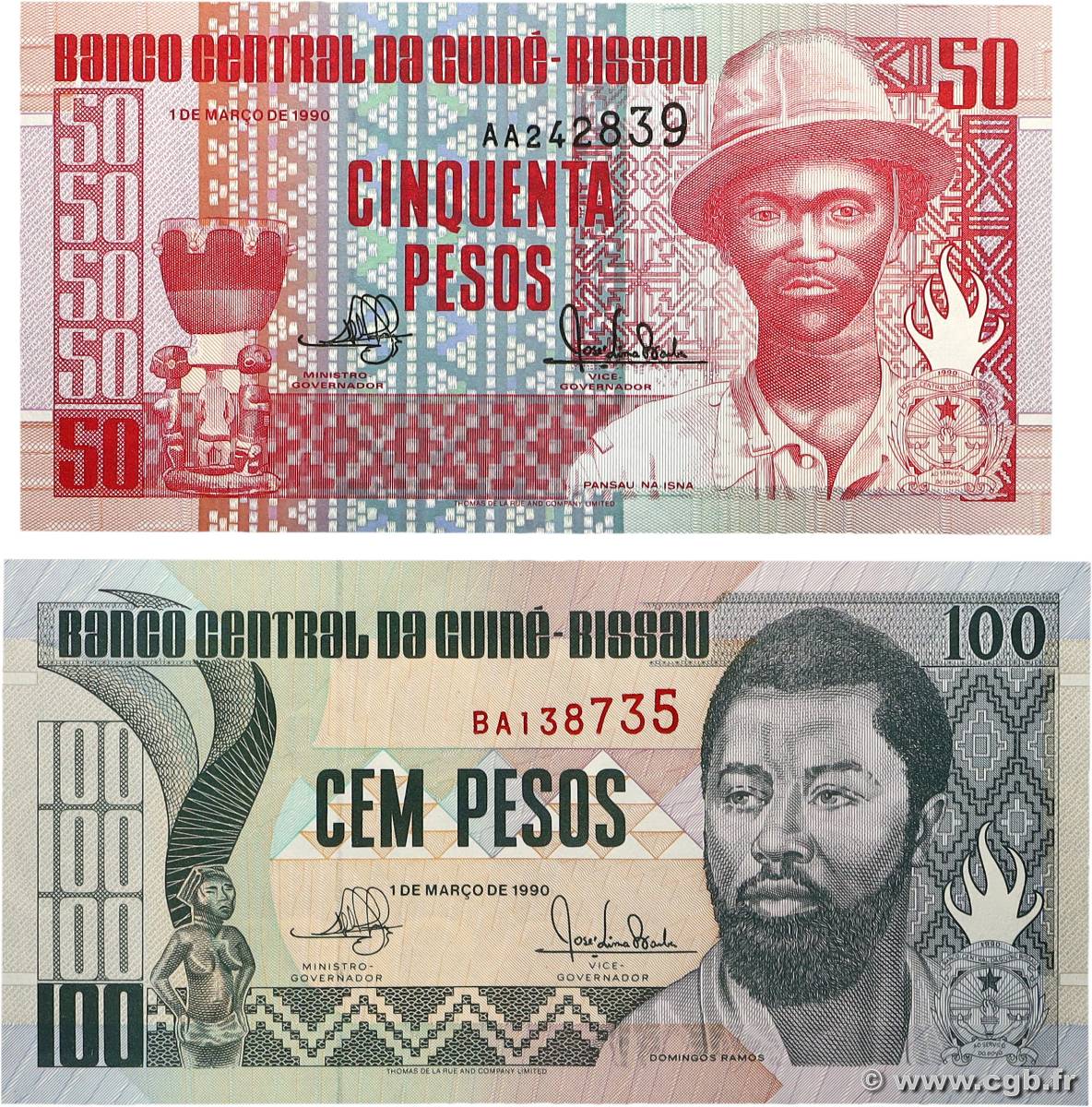 50 et 100 Pesos Lot GUINEA-BISSAU  1990 P.10 et P.11 ST