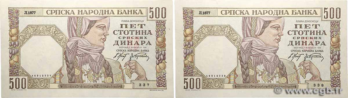 500 Dinara Consécutifs SERBIE  1941 P.27b pr.NEUF
