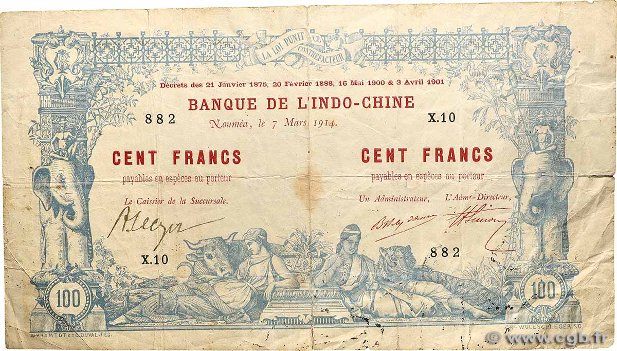 100 Francs  NOUVELLE CALÉDONIE  1914 P.17 TB