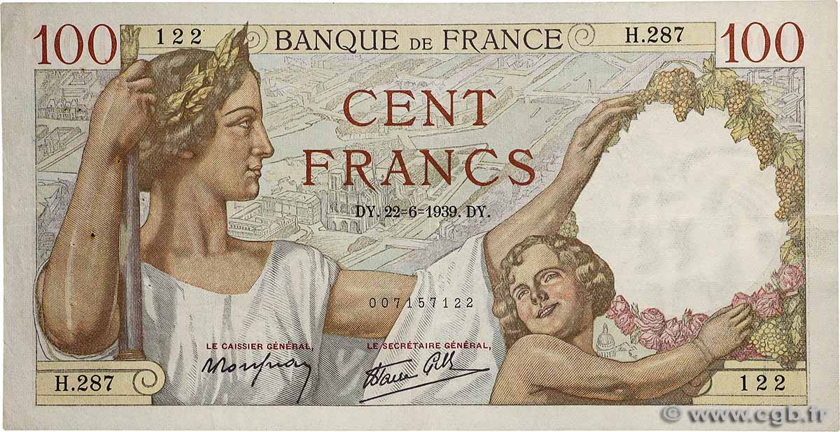 100 Francs SULLY FRANCE  1939 F.26.03 F+