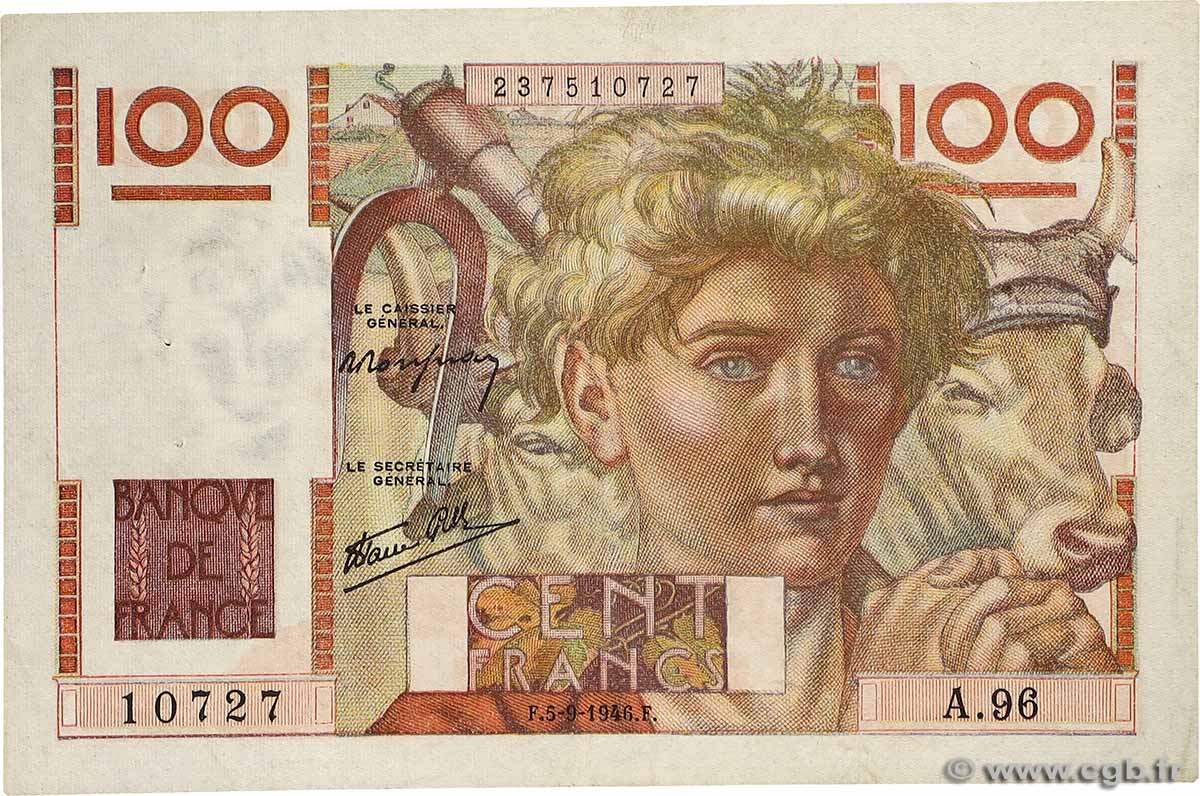 100 Francs JEUNE PAYSAN FRANCE  1946 F.28.08 VF