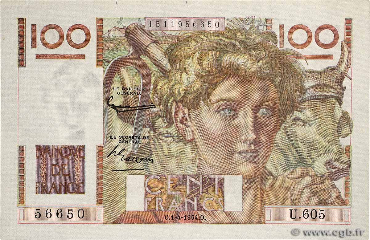 100 Francs JEUNE PAYSAN FRANCE  1954 F.28.43a XF