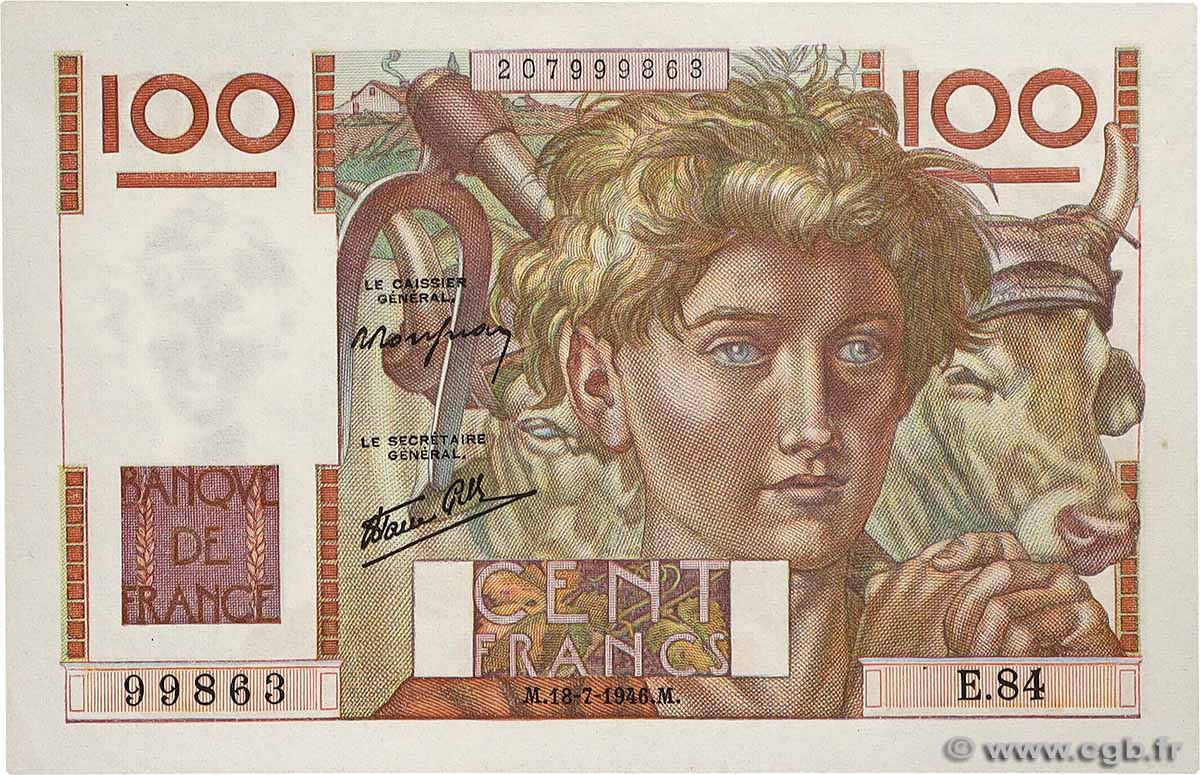 100 Francs JEUNE PAYSAN FRANCE  1946 F.28.07 XF+
