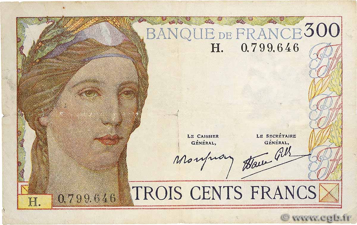 300 Francs FRANCE  1938 F.29.01 F-
