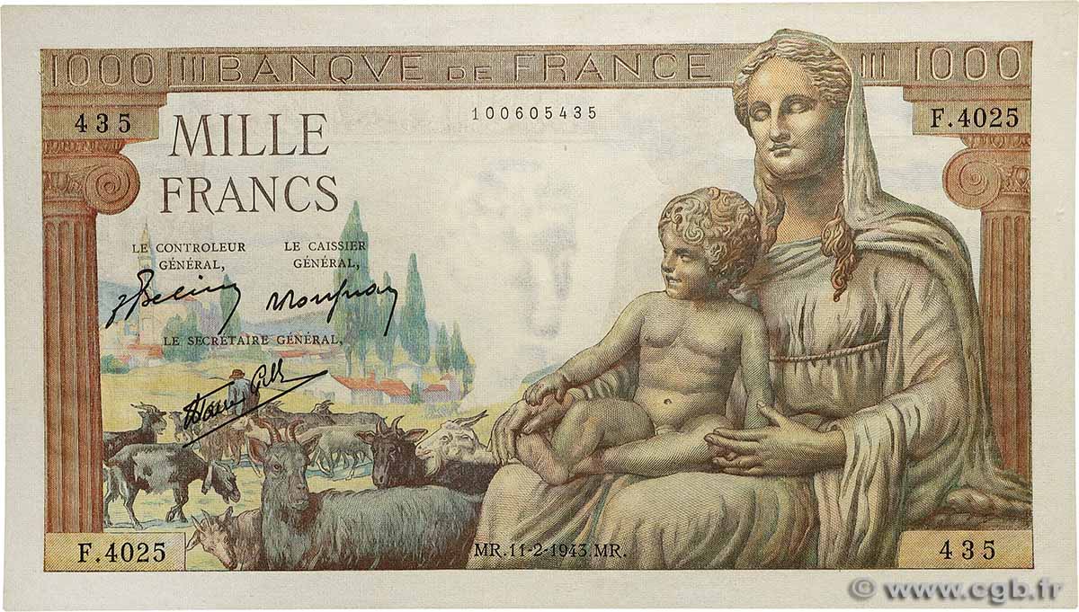 1000 Francs DÉESSE DÉMÉTER FRANCE  1943 F.40.18 XF