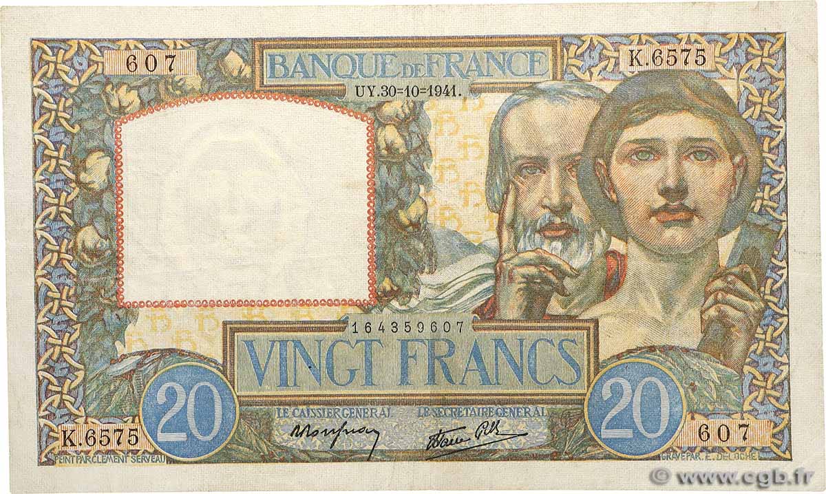 20 Francs TRAVAIL ET SCIENCE FRANCE  1941 F.12.19 F