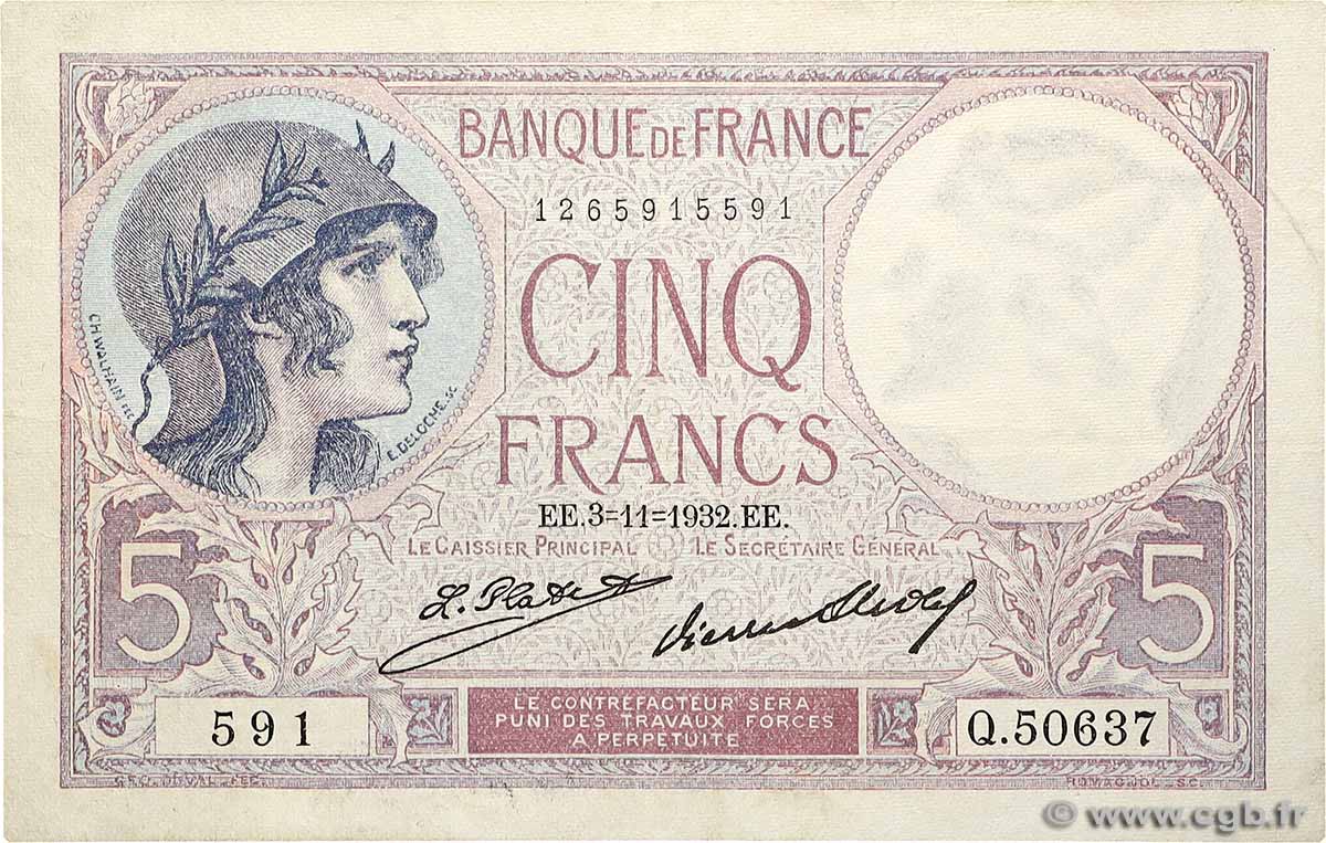 5 Francs FEMME CASQUÉE FRANCE  1932 F.03.16 VF
