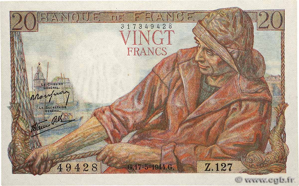 20 Francs PÊCHEUR FRANCE  1944 F.13.09 XF
