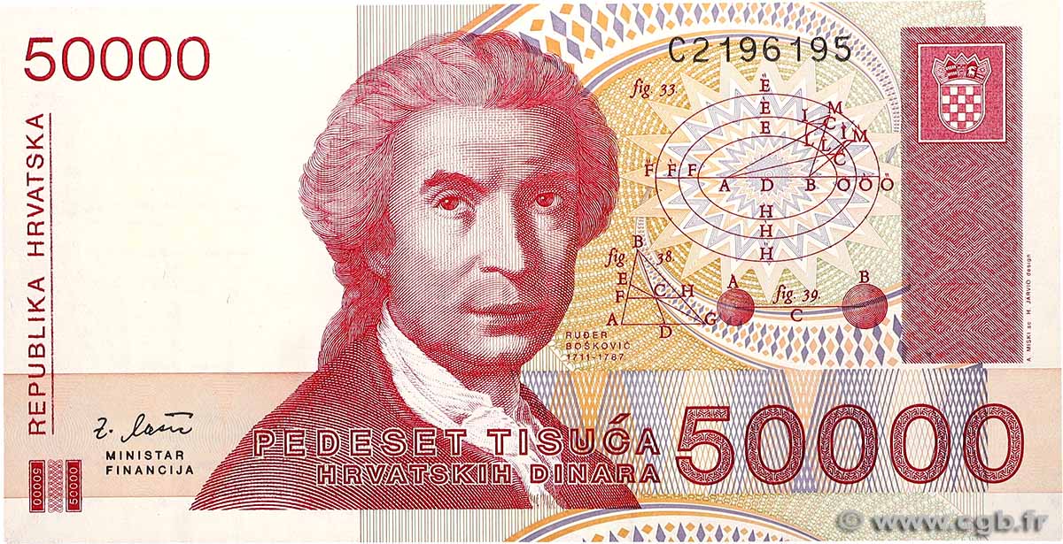 50000 Dinara CROATIA  1993 P.26a UNC