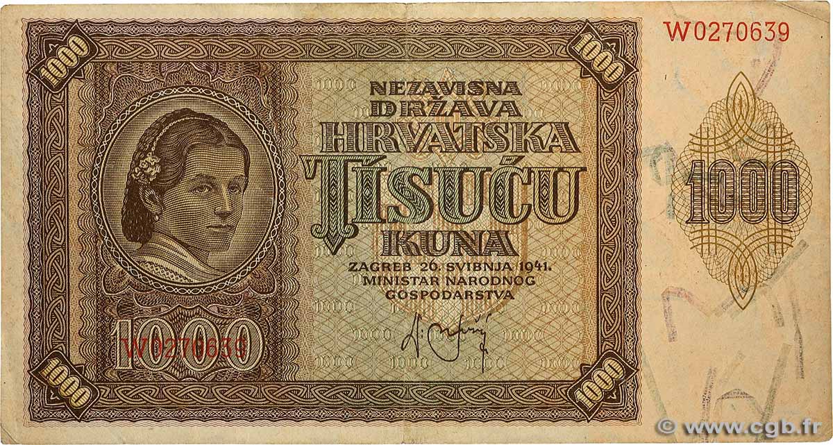 1000 Kuna CROATIA  1941 P.04a VF
