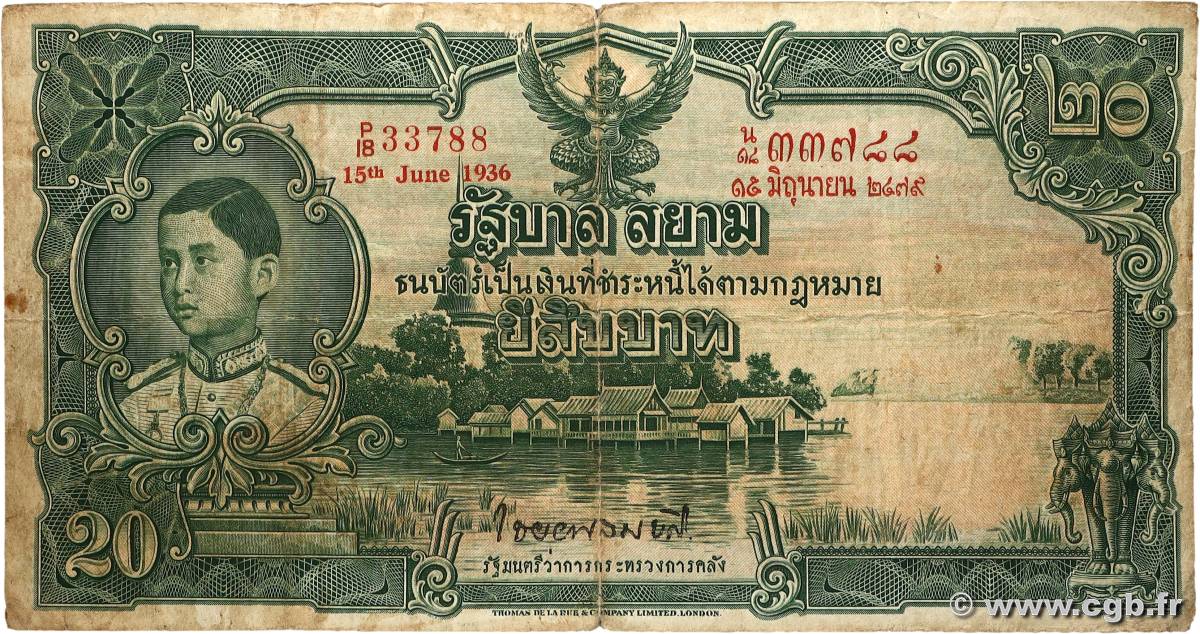 20 Baht THAÏLANDE  1936 P.029 TB