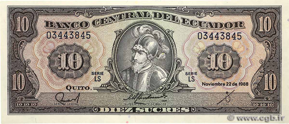 10 Sucres ECUADOR  1988 P.121 UNC