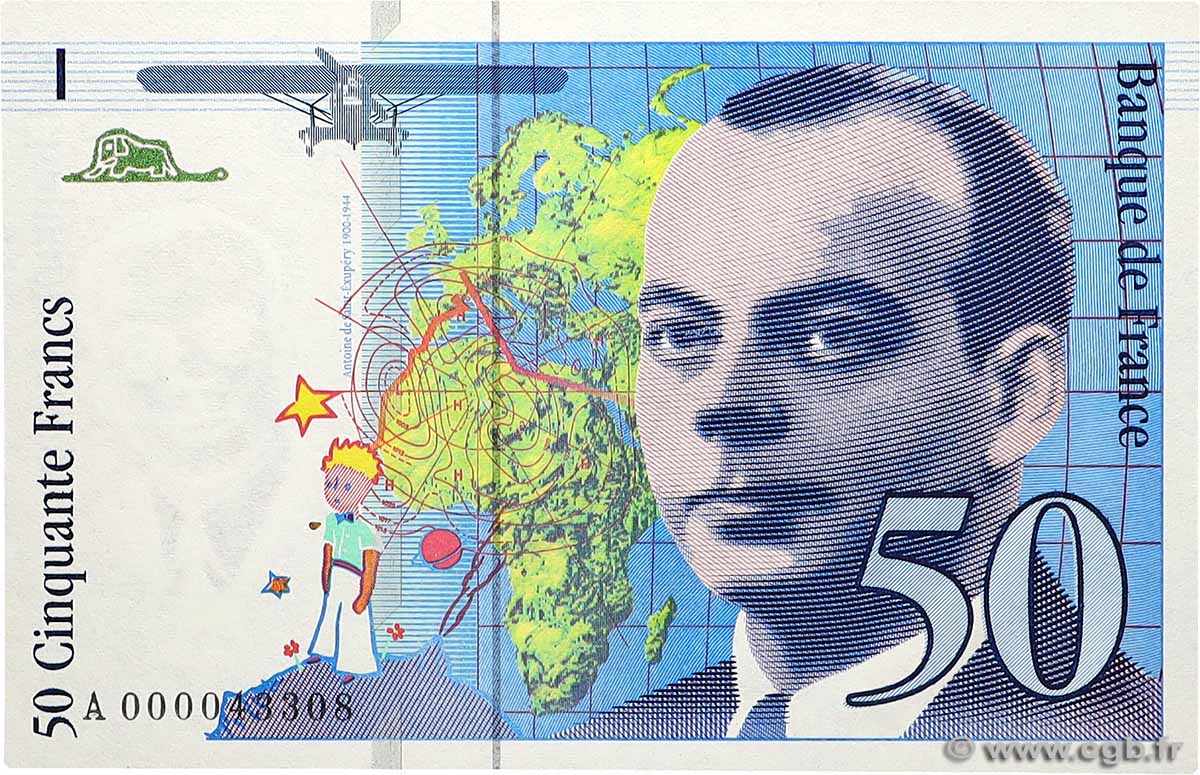 50 Francs SAINT-EXUPÉRY FRANCE  1992 F.72.01aA UNC