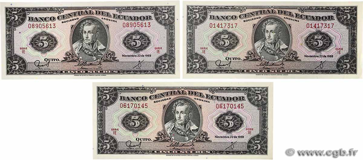 5 Sucres Lot ECUADOR  1988 P.113d UNC-