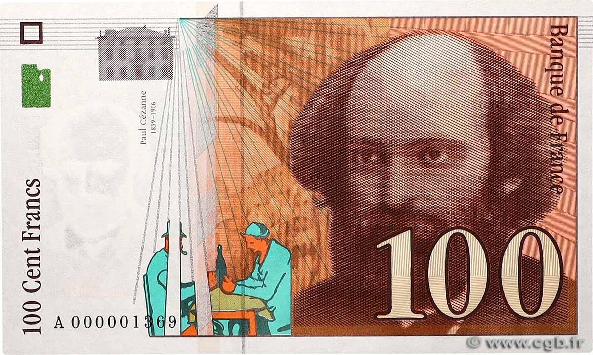 100 Francs CÉZANNE Petit numéro FRANCE  1997 F.74.01A UNC