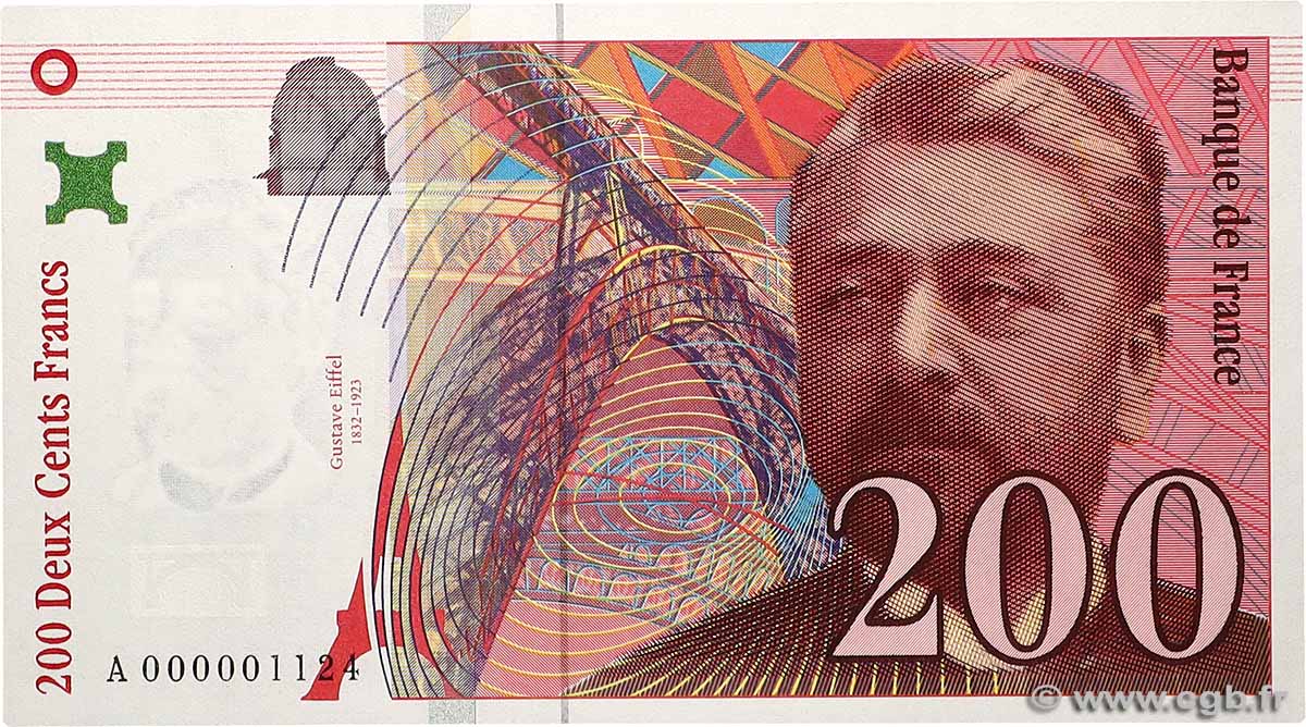 200 Francs EIFFEL Petit numéro FRANCE  1995 F.75.01A UNC