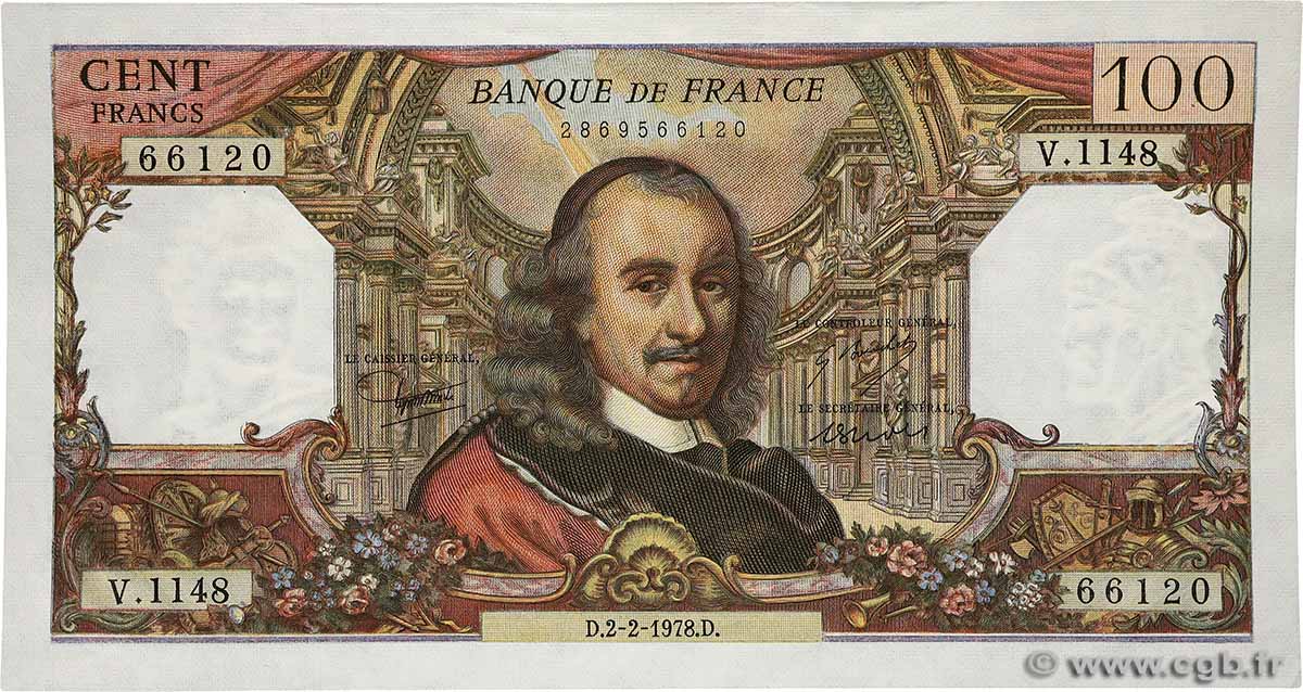 100 Francs CORNEILLE FRANCE  1978 F.65.61 UNC-