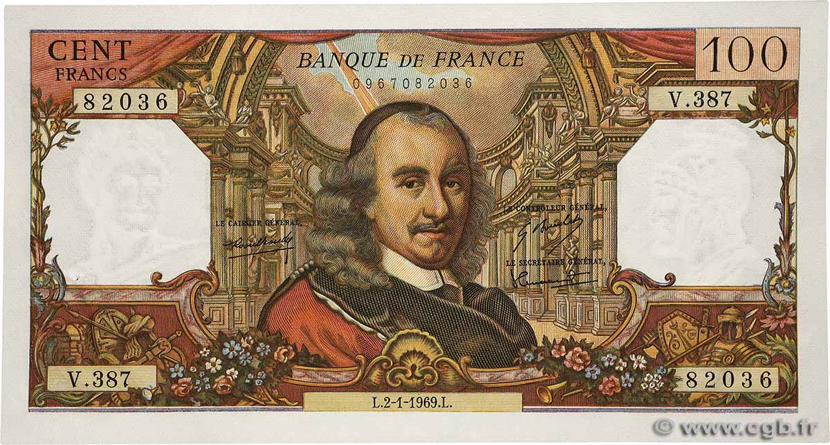 100 Francs CORNEILLE FRANCE  1969 F.65.25 AU