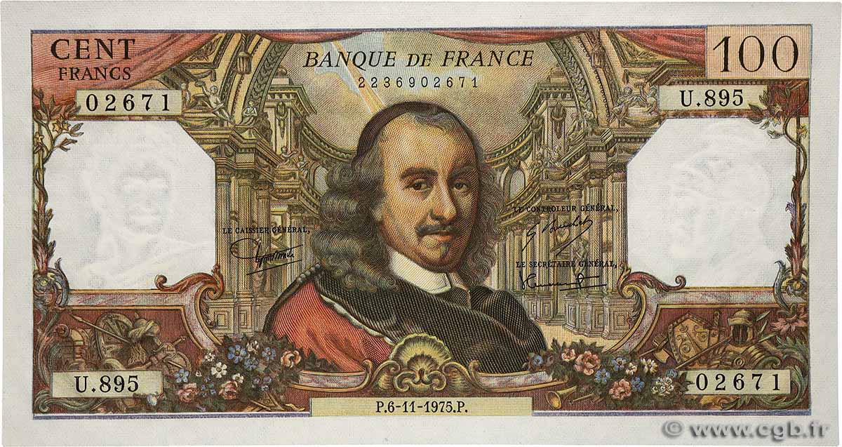100 Francs CORNEILLE FRANCE  1975 F.65.50 XF