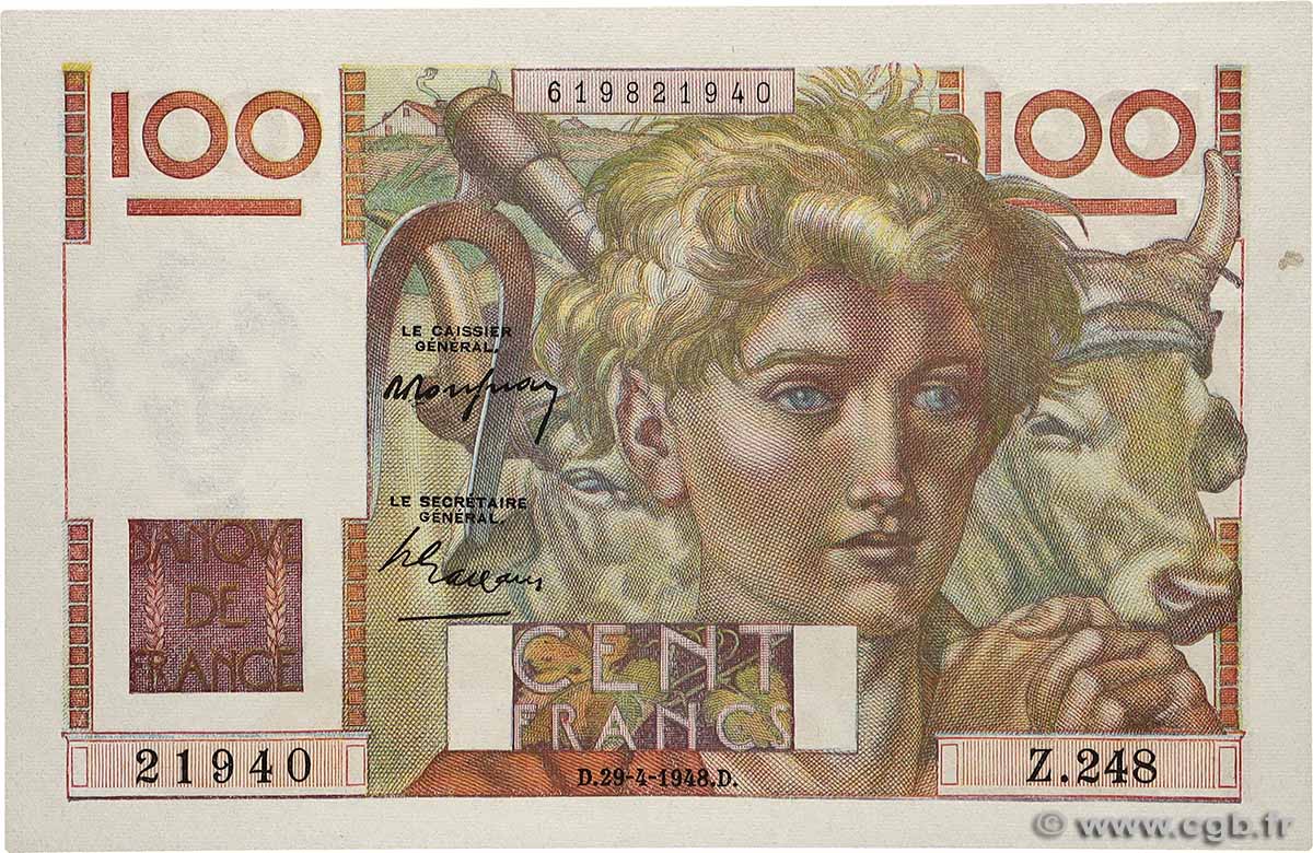 100 Francs JEUNE PAYSAN FRANCE  1948 F.28.18 AU+