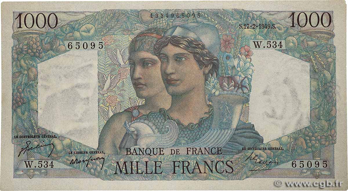 1000 Francs MINERVE ET HERCULE FRANCE  1949 F.41.25 VF+