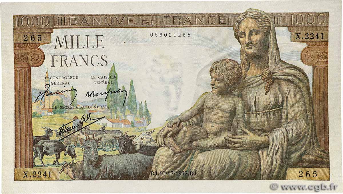 1000 Francs DÉESSE DÉMÉTER FRANCE  1942 F.40.13 AU+