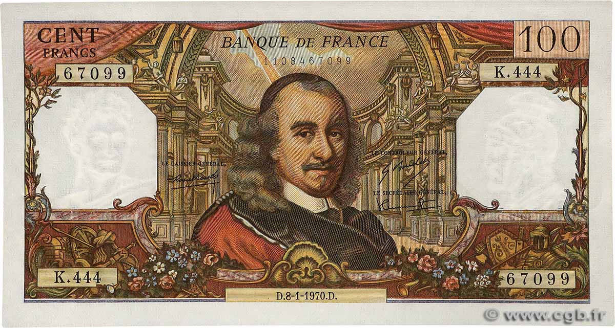 100 Francs CORNEILLE FRANCE  1970 F.65.29 XF+