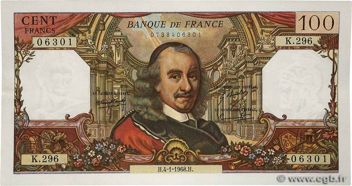 100 Francs CORNEILLE FRANCE  1968 F.65.20 XF