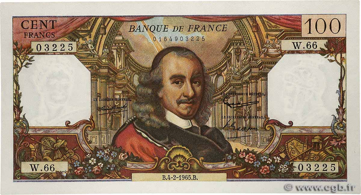 100 Francs CORNEILLE FRANCE  1964 F.65.02 XF