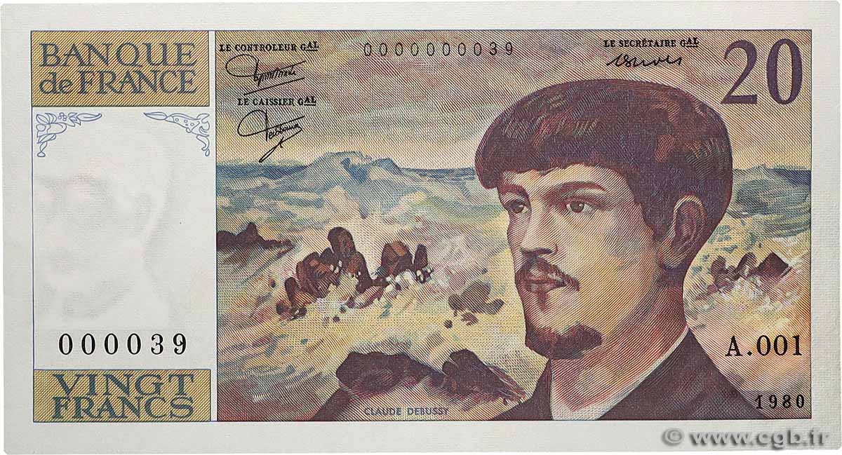 20 Francs DEBUSSY Petit numéro FRANCE  1980 F.66.01A1 AU