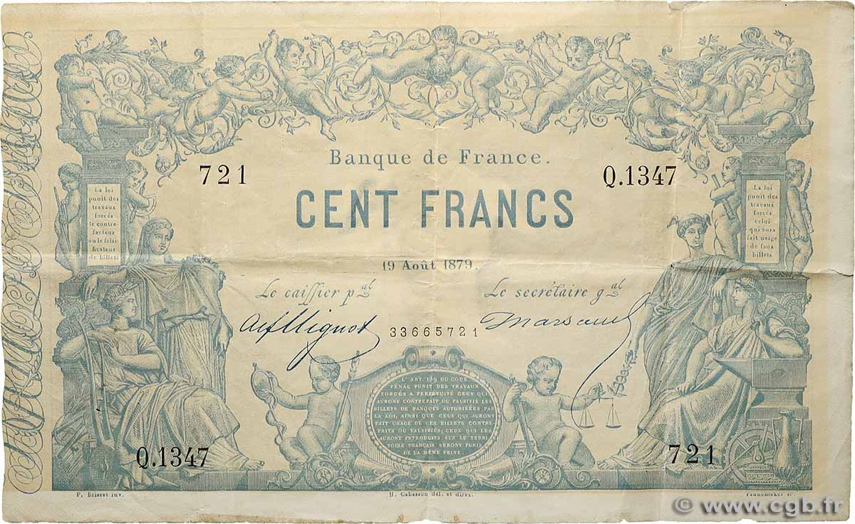 100 Francs type 1862 - Bleu à indices Noirs FRANKREICH  1879 F.A39.15 SS