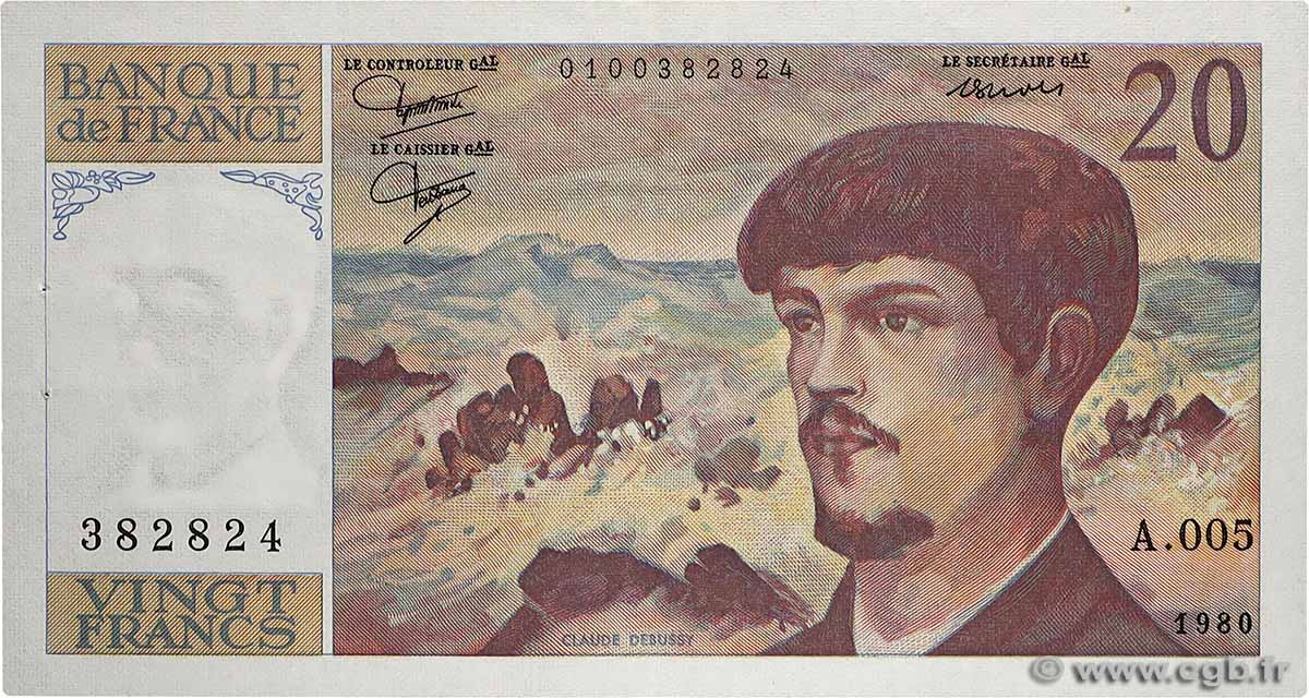 20 Francs DEBUSSY FRANCE  1980 F.66.01A5 XF+