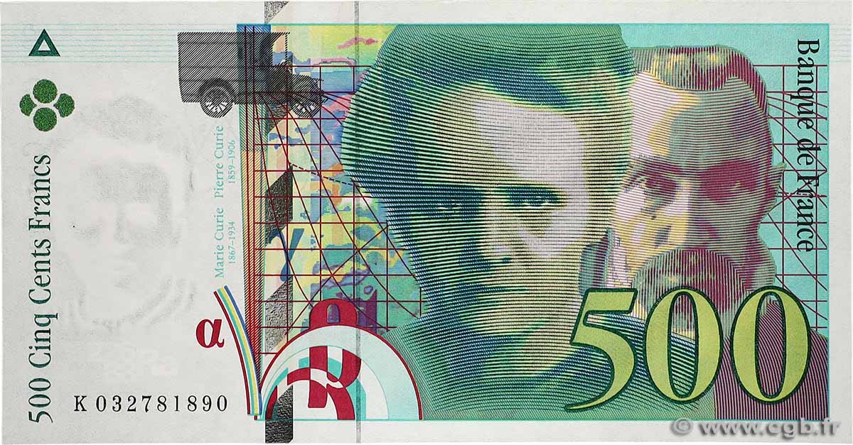 500 Francs PIERRE ET MARIE CURIE FRANCE  1995 F.76.02 UNC-