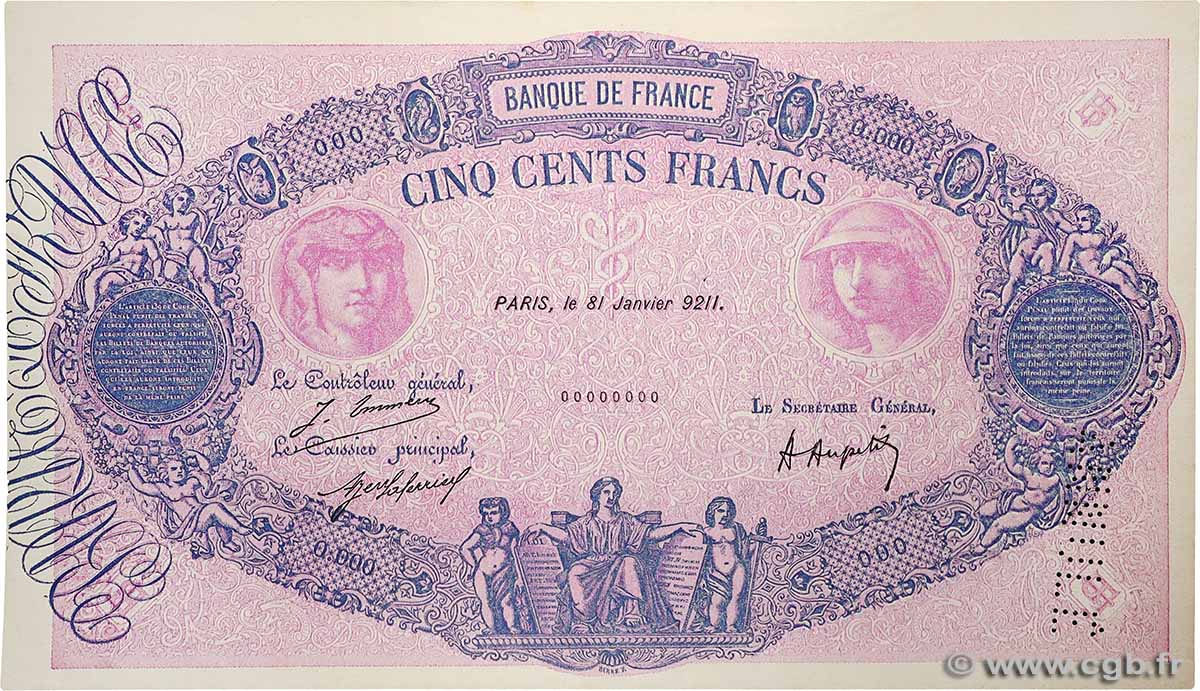 500 Francs BLEU ET ROSE Faux FRANCE  1921 F.30.00x UNC-