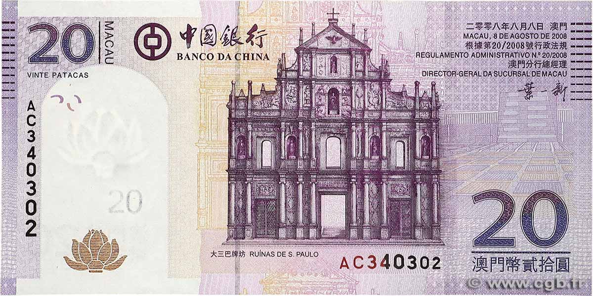 20 Patacas MACAU  2008 P.109a UNC-