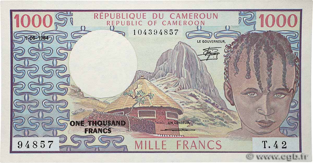 1000 Francs type 1974 Modifié KAMERUN  1984 A.159a fST+