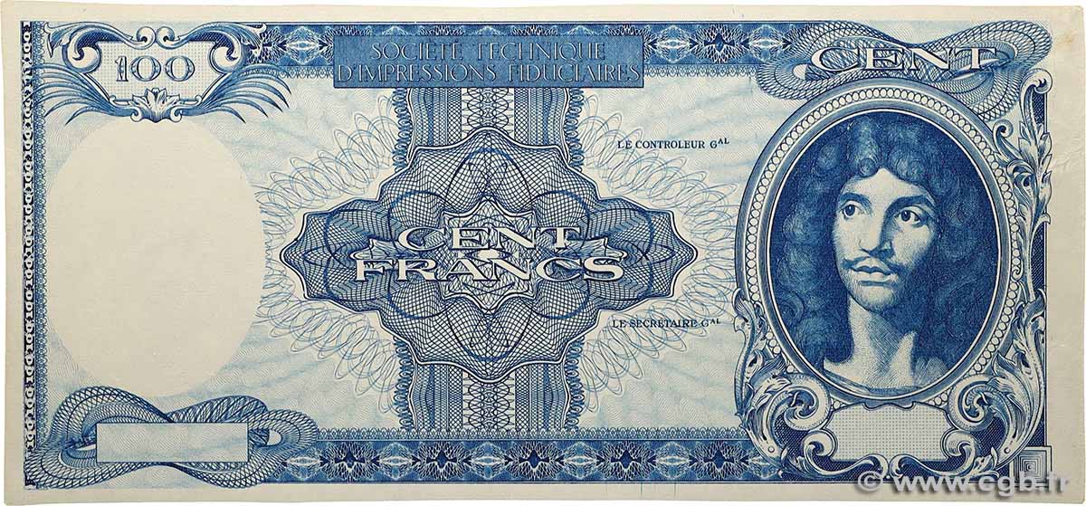 100 Francs MOLIÈRE Épreuve FRANCE  1944 VF.15bis.00 AU+