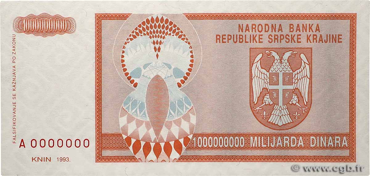 1000000000 Dinara Spécimen KROATIEN  1993 P.R17s ST