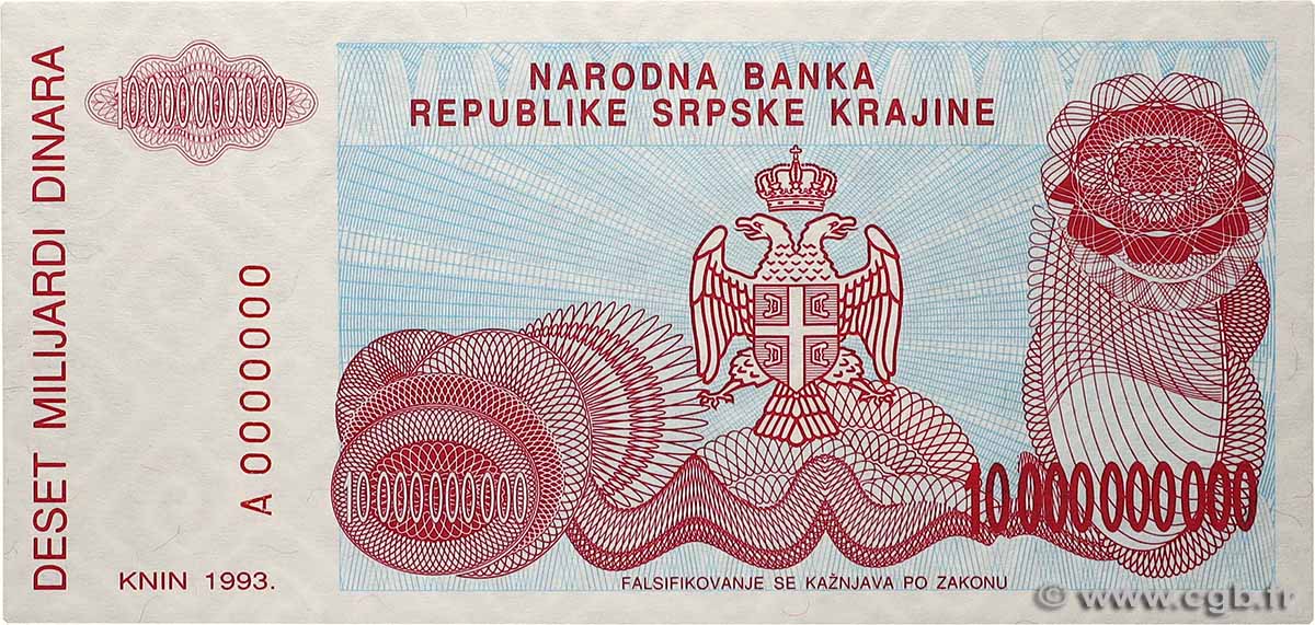10000000000 Dinara Spécimen CROAZIA  1993 P.R28s FDC