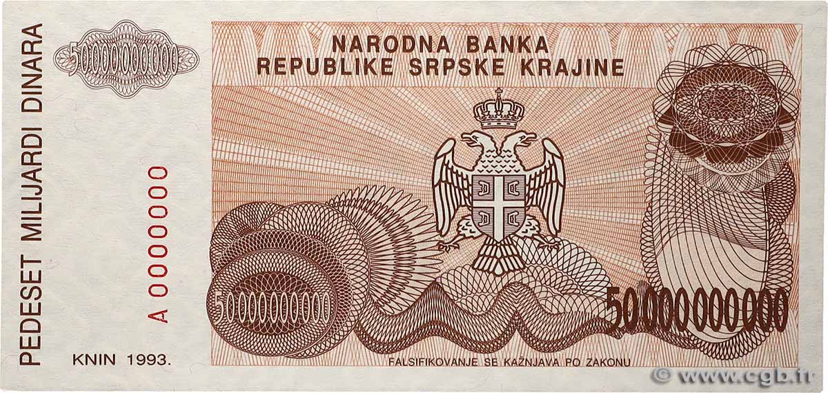 50000000000 Dinara Spécimen CROATIE  1993 P.R29s NEUF