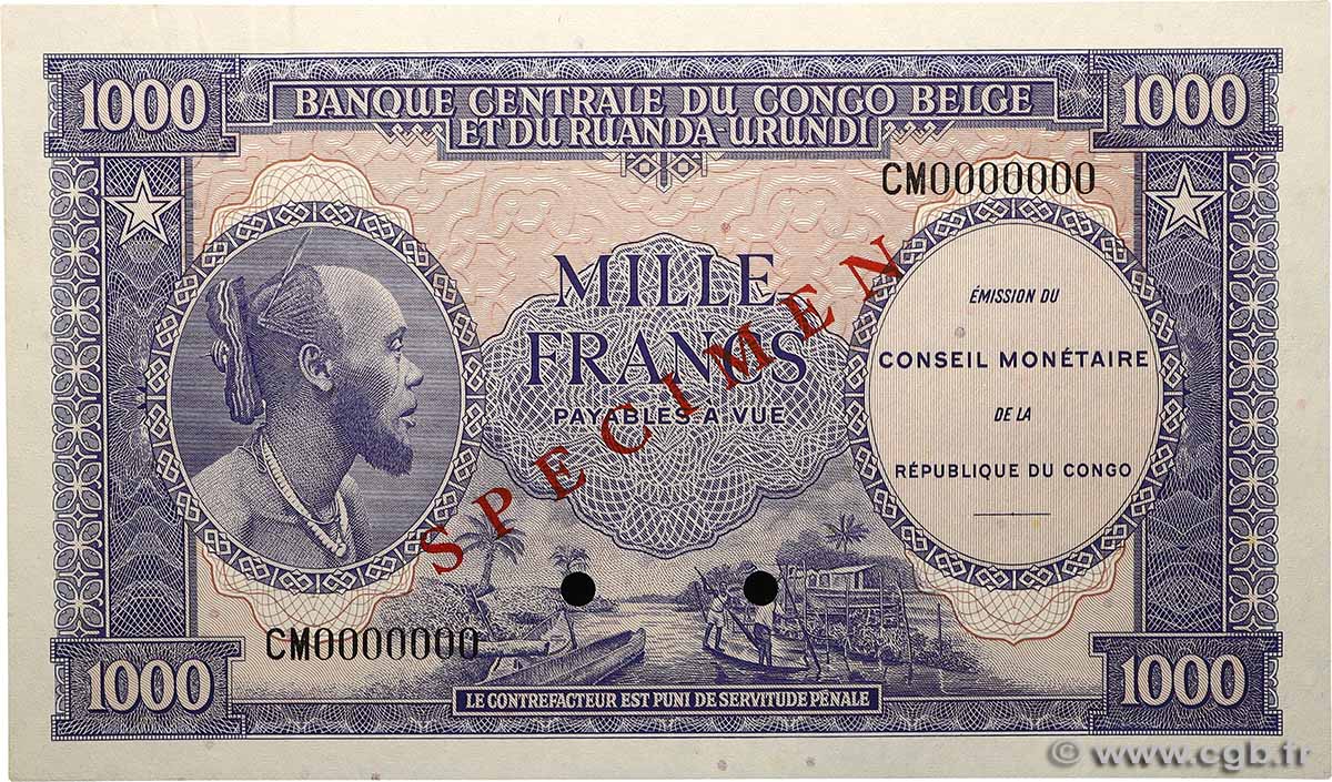 1000 Francs Spécimen DEMOKRATISCHE REPUBLIK KONGO  1962 P.002s fST+