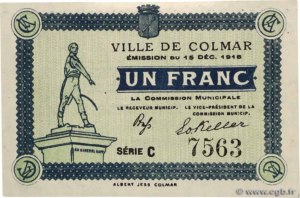1 Franc FRANCE régionalisme et divers Colmar 1918 JP.130.03 SUP