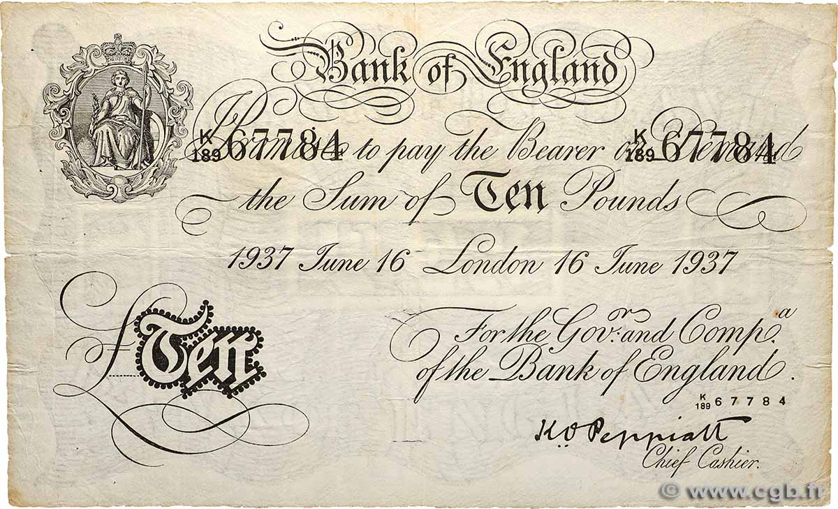 10 Pounds Faux ENGLAND Londres 1937 P.336ax fSS