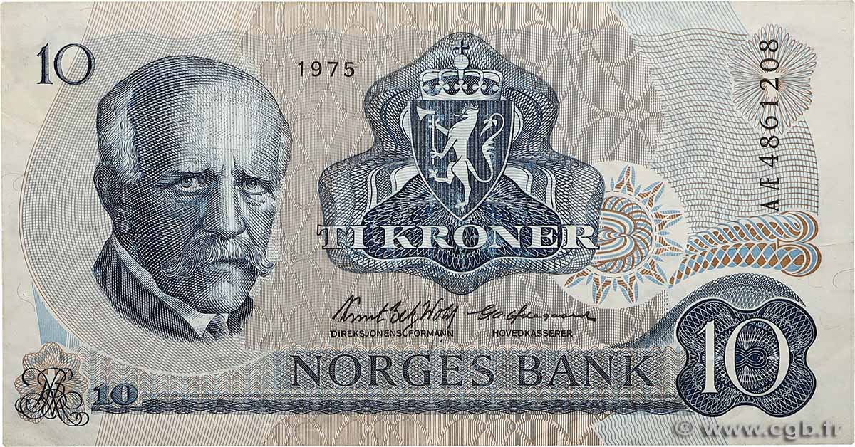 10 Kroner NORVÈGE  1975 P.36a q.BB