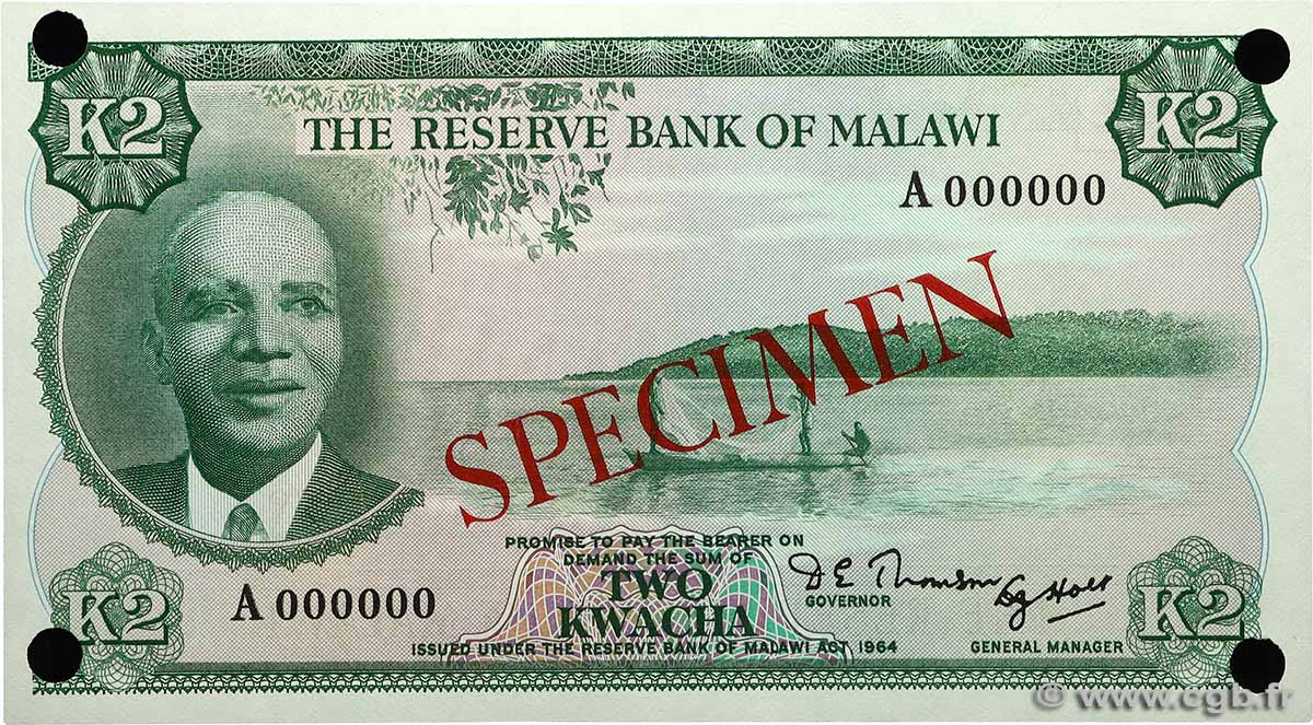 2 Kwacha Spécimen MALAWI  1971 P.07s UNC