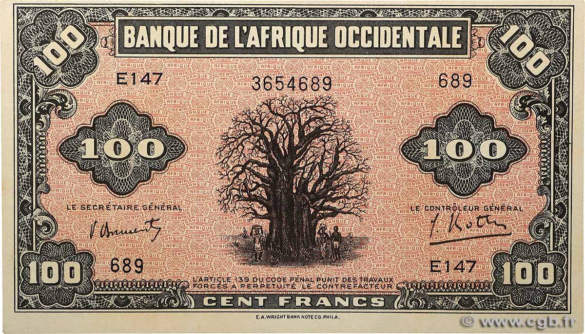 100 Francs FRENCH WEST AFRICA  1942 P.31a fST+